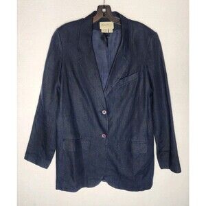 Eddie Bauer 100% Linen Blazer Navy Blue Preppy Old Money Womens Large Tall